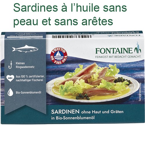 Poissons et saumons fumés : Sardines à l'huile sans peau et sans arêtes