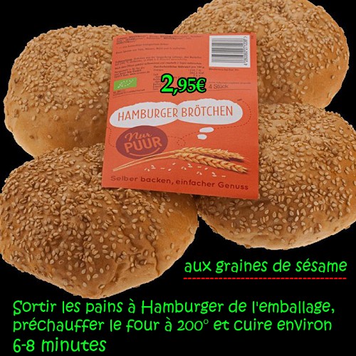 Vegan : Petits pains à Hamburger x4 aux graines de sésame