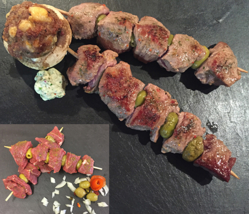 2 Brochette d'agneau/olives - 150g chacune