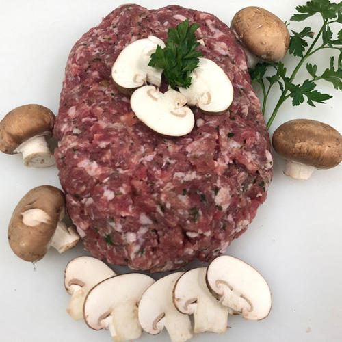 Le porc et BBQ bio : Farce de porc aux champignons et Madère 500g ne pas consommer cru