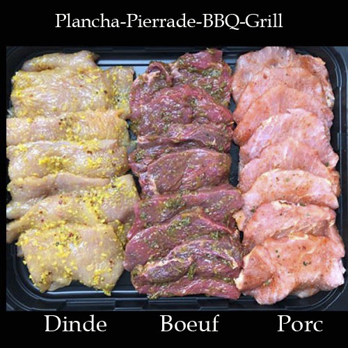 Le porc et BBQ bio : Assortiment mariné Plancha Pierrade BBQ Grill 900g