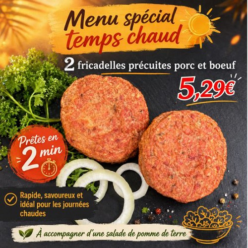 Le porc et BBQ bio : 2 Fricadelles 220g Porc et Boeuf déjà frite et épicée