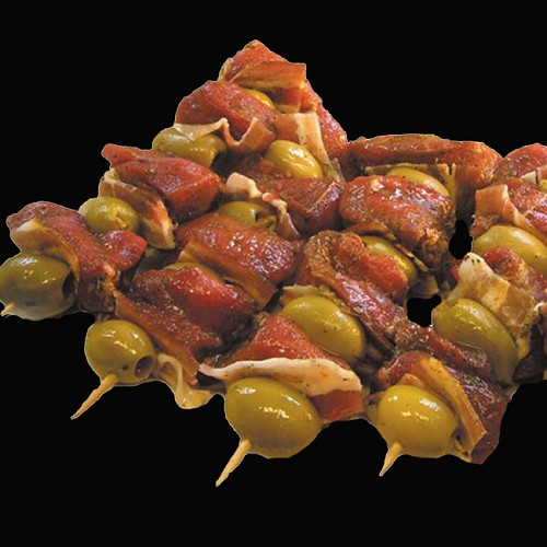 GRILLADES : 2 Brochettes d'agneau/olives - 150g chacune