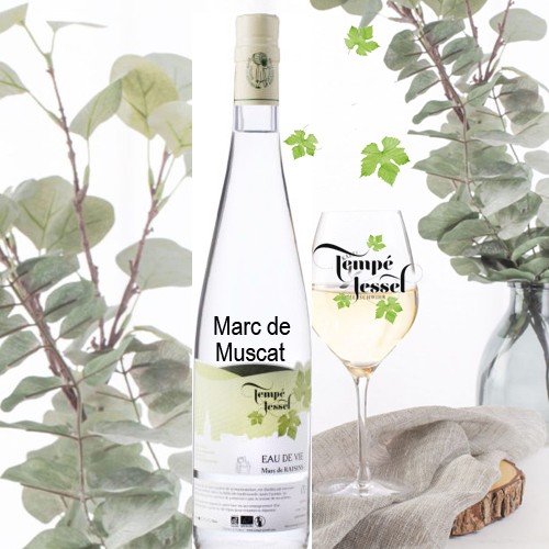 Vins : Eau de vie de Marc de raisin Muscat au fruité intense.