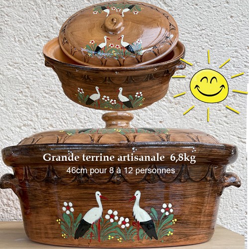 Poterie d'Alsace : Grande terrine artisanale 6,8kg 46cm 8 à 12 pers 