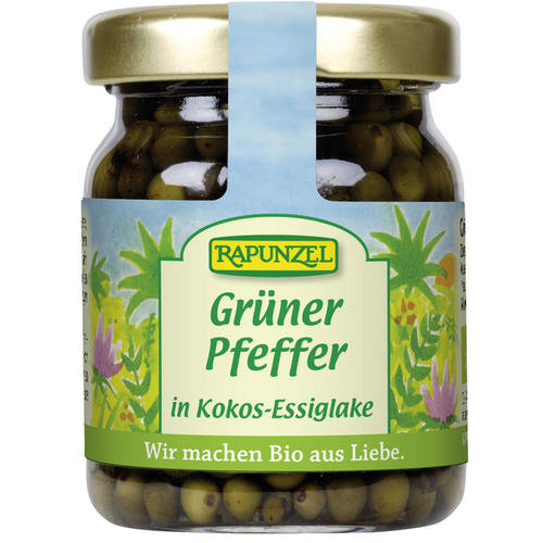 Poivre vert mariné dans du vinaigre de noix de coco