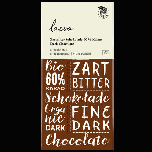  Chocolat noir à 60% de cacao. Sans lécithine. 100g